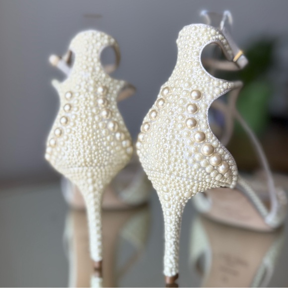 New JIMMY CHOO Azia 75 faux pearl-embellished satin sandals $2,595 - Picture 8 of 13